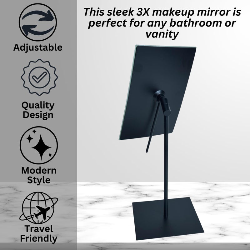 JERDON Rectangular Tabletop Makeup Mirror - 3X Magnification with Nickel Finish - 5-inch by 8-inch Vanity Mirror - Pivot Adjustment - Model JP358N - Image 4